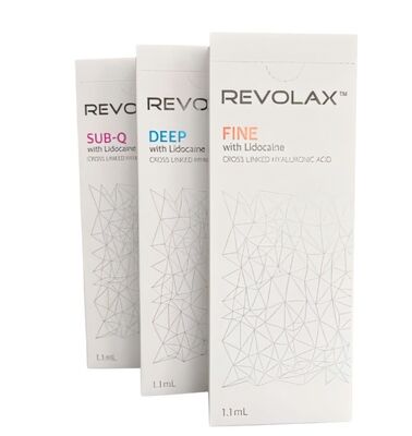 횡단 연결 된 피부 필러 Revolax 피부 필러 얼굴 라인 감소 및 부피 회복을위한 얇은 깊은 Sub-Q 주사 수립물