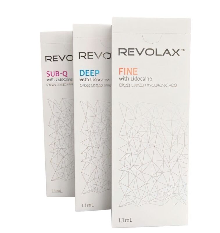 횡단 연결 된 피부 필러 Revolax 피부 필러 얼굴 라인 감소 및 부피 회복을위한 얇은 깊은 Sub-Q 주사 수립물